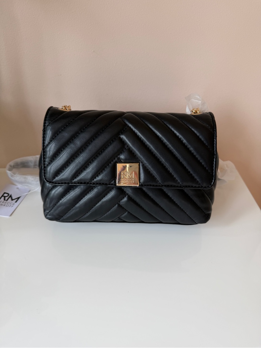 Rebecca Minkoff Black Quilted Crossbody Bag with Gold-Tone Hardware